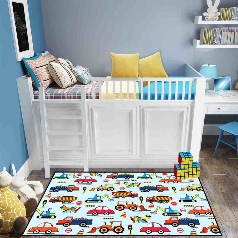 Vibrant City Traffic Transport Kids Area Rug Toddler Playroom | CozyLil