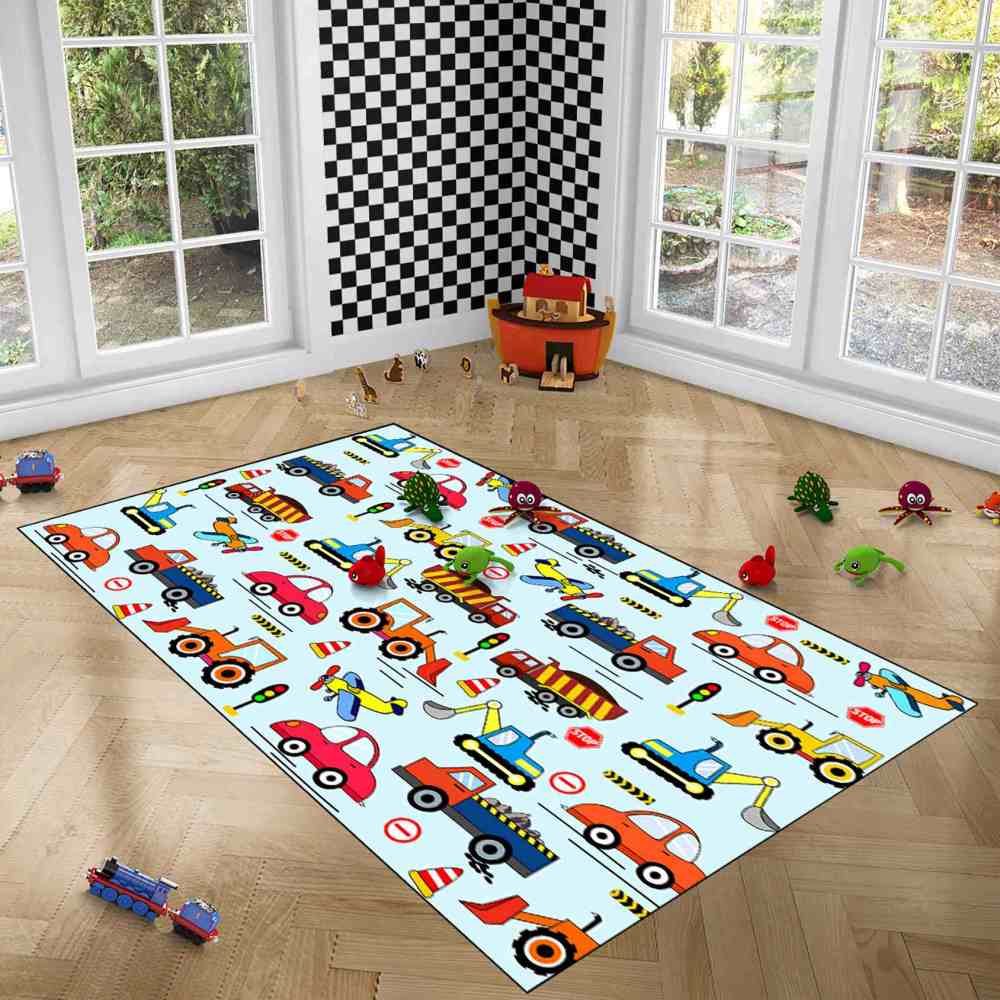 Vibrant City Traffic Transport Kids Area Rug Toddler Playroom | CozyLil