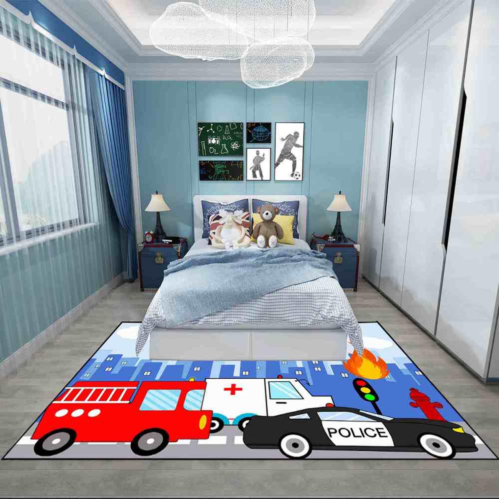 Rescue Vehicles City Traffic Area Rug for Boys Playroom | CozyLil