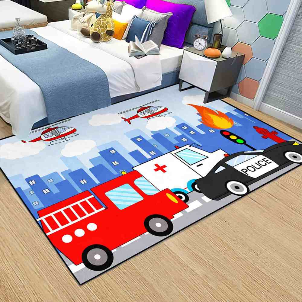 Rescue Vehicles City Traffic Area Rug for Boys Playroom | CozyLil
