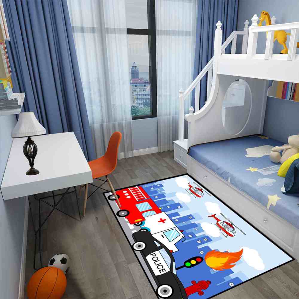 Rescue Vehicles City Traffic Area Rug for Boys Playroom | CozyLil