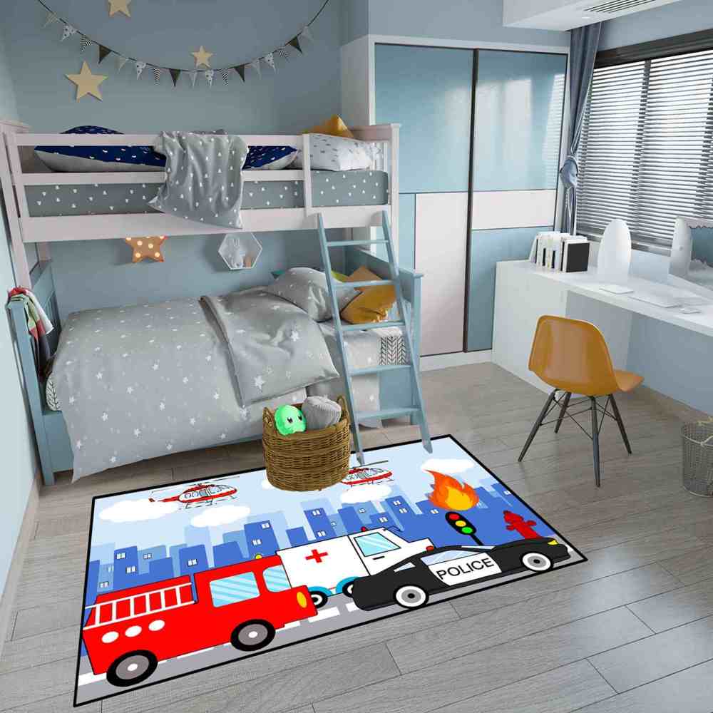 Rescue Vehicles City Traffic Area Rug for Boys Playroom | CozyLil