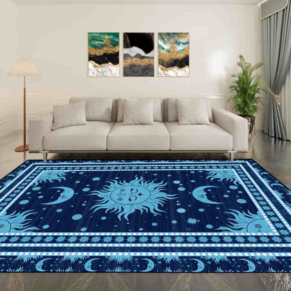 Navy Blue Celestial Sun and Moon Rug for Boys Playroom | CozyLil