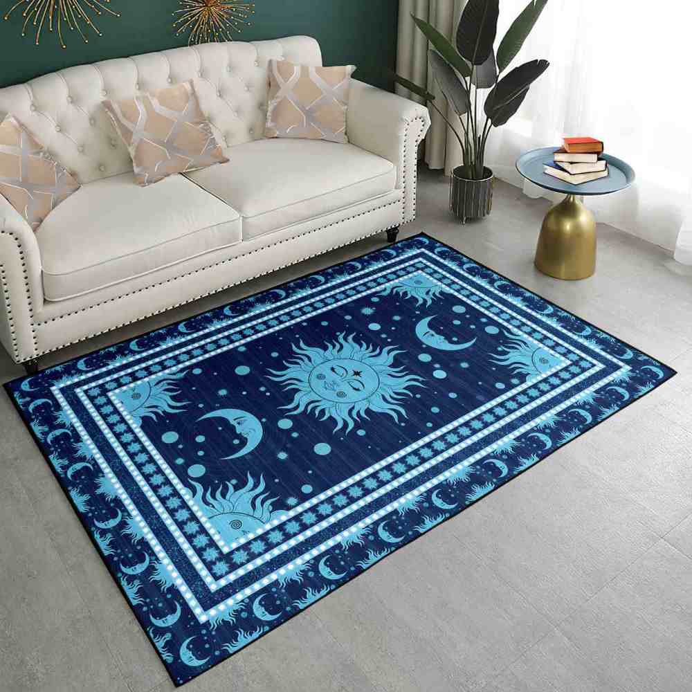 Navy Blue Celestial Sun and Moon Rug for Boys Playroom | CozyLil