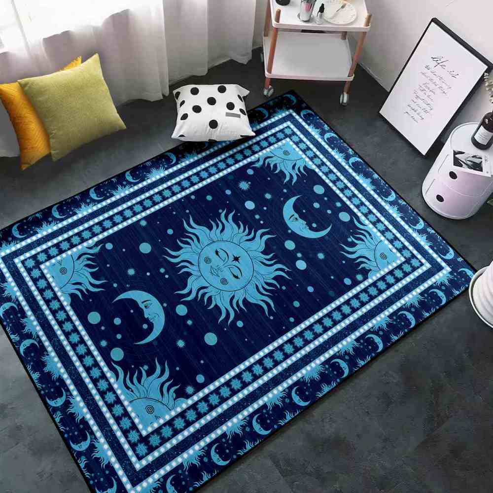 Navy Blue Celestial Sun and Moon Rug for Boys Playroom | CozyLil