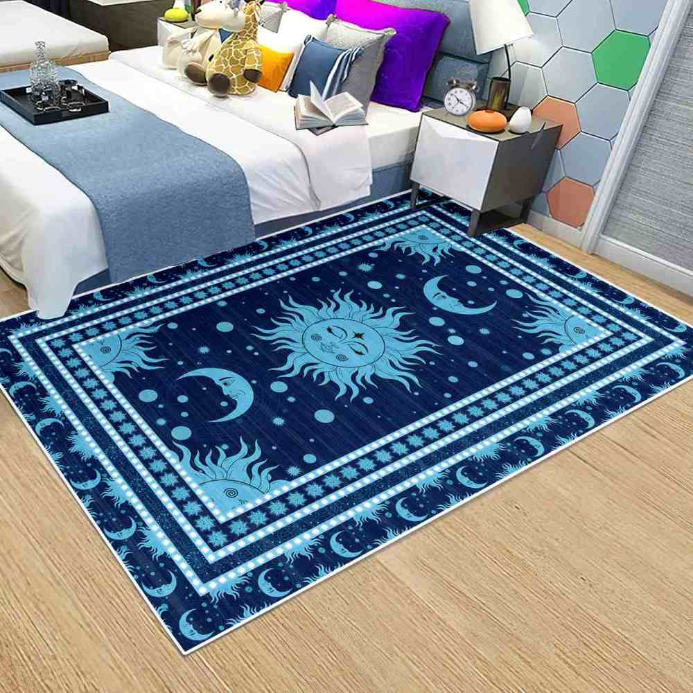 Navy Blue Celestial Sun and Moon Rug for Boys Playroom | CozyLil