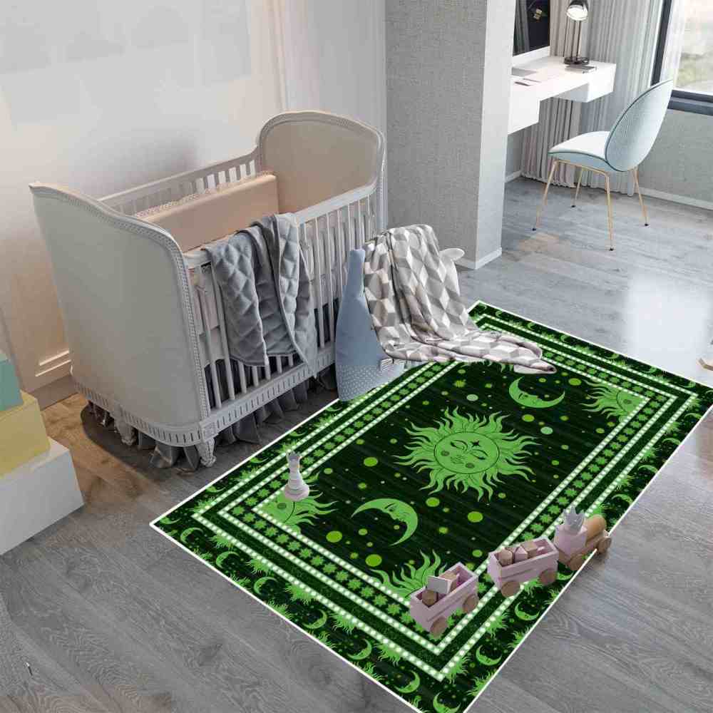 Green Celestial Sun and Moon Area Rug for Kids Room | CozyLil