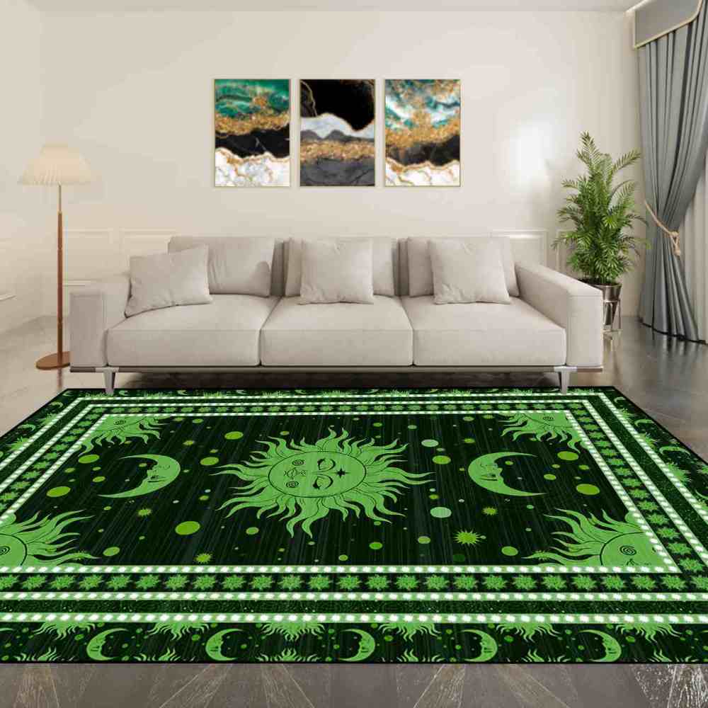 Green Celestial Sun and Moon Area Rug for Kids Room | CozyLil