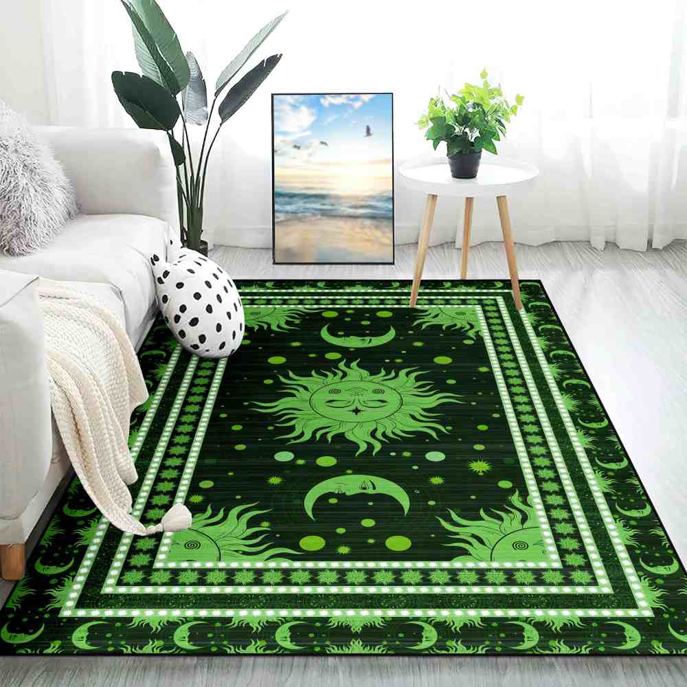 Green Celestial Sun and Moon Area Rug for Kids Room | CozyLil
