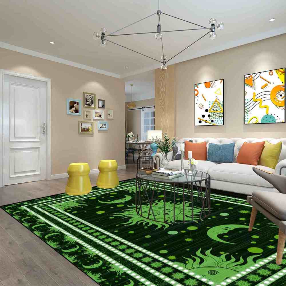 Green Celestial Sun and Moon Area Rug for Kids Room | CozyLil