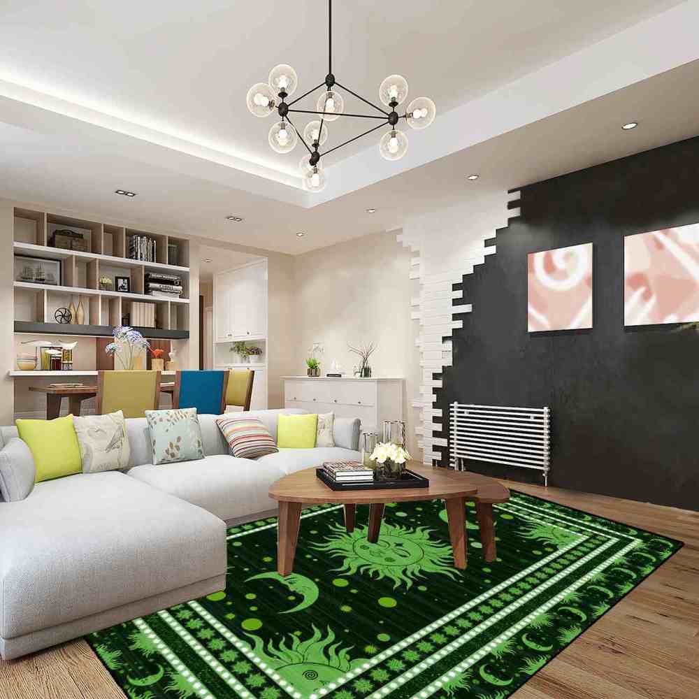 Green Celestial Sun and Moon Area Rug for Kids Room | CozyLil