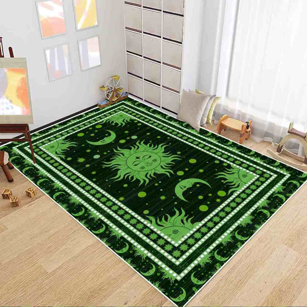 Green Celestial Sun and Moon Area Rug for Kids Room | CozyLil