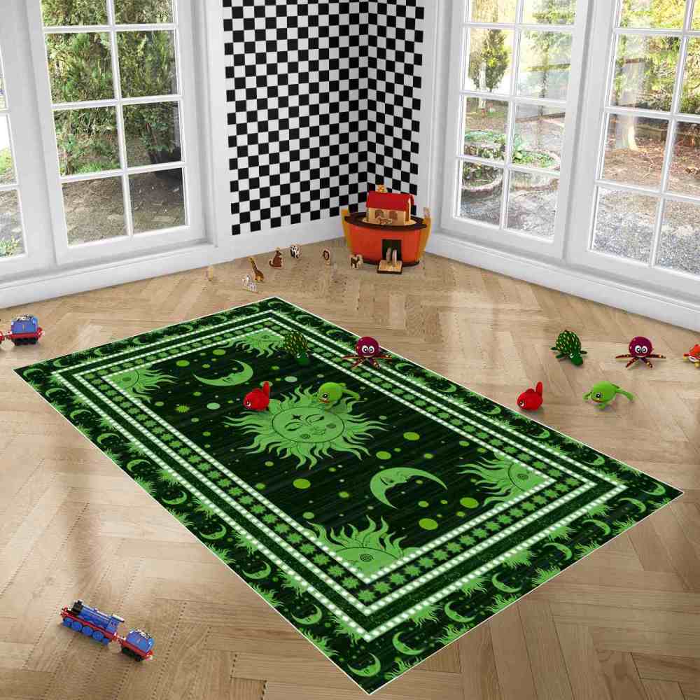 Green Celestial Sun and Moon Area Rug for Kids Room | CozyLil