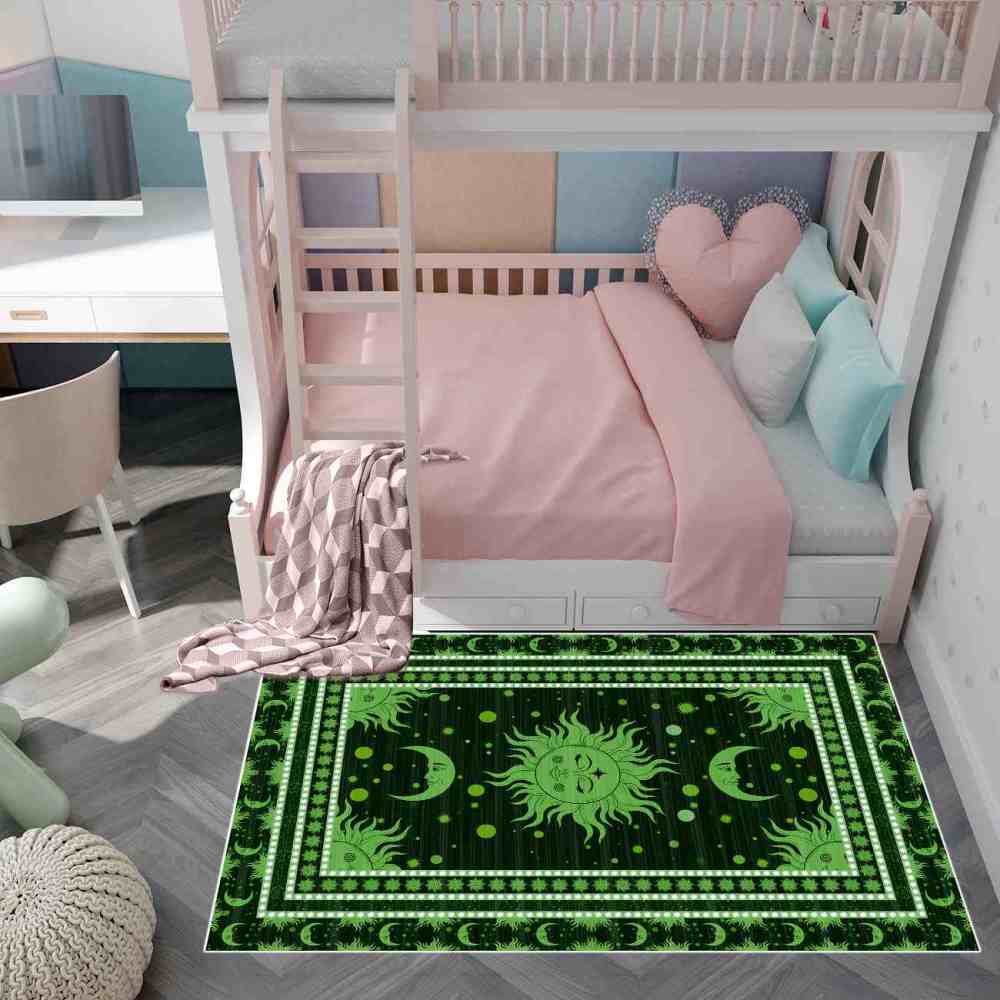 Green Celestial Sun and Moon Area Rug for Kids Room | CozyLil