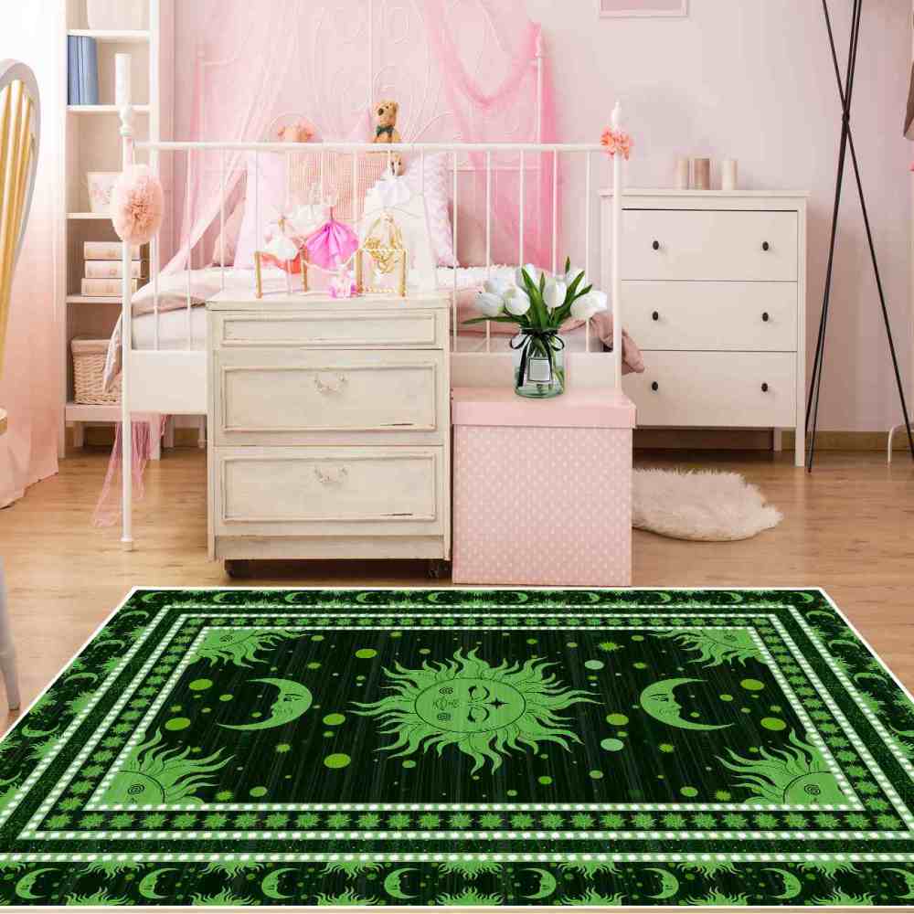 Green Celestial Sun and Moon Area Rug for Kids Room | CozyLil