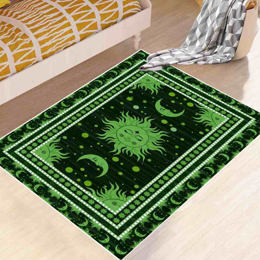 Green Celestial Sun and Moon Area Rug for Kids Room | CozyLil