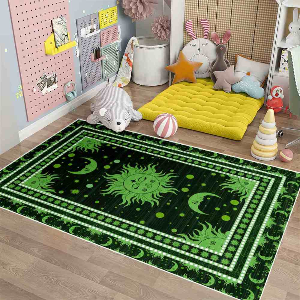 Green Celestial Sun and Moon Area Rug for Kids Room | CozyLil