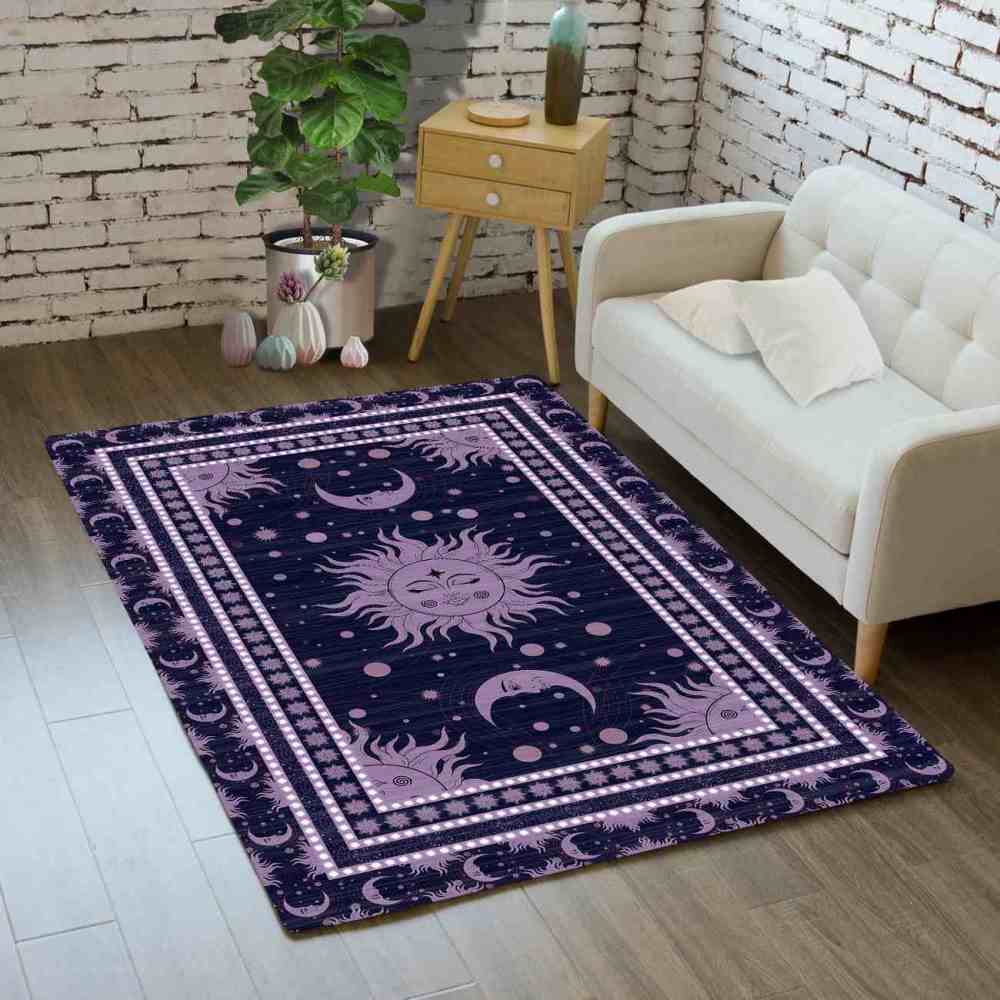 Deep Plum Celestial Sun Moon Area Rug for Girls Bedroom | CozyLil