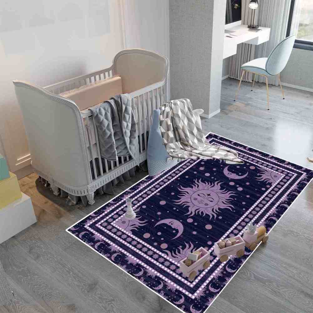 Deep Plum Celestial Sun Moon Area Rug for Girls Bedroom | CozyLil