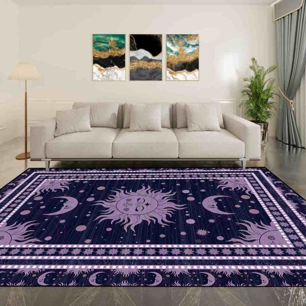 Deep Plum Celestial Sun Moon Area Rug for Girls Bedroom | CozyLil
