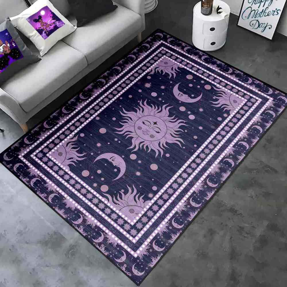Deep Plum Celestial Sun Moon Area Rug for Girls Bedroom | CozyLil