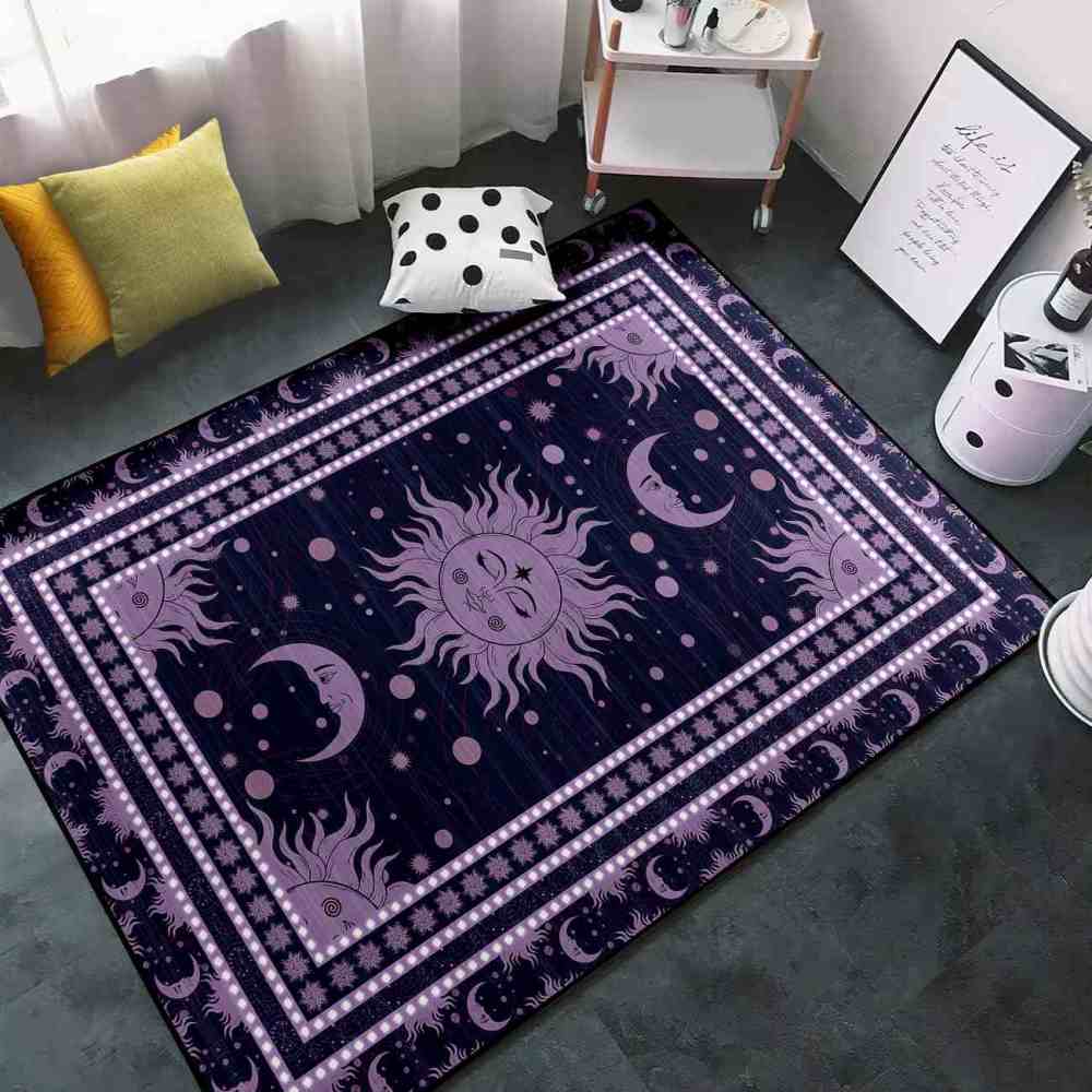 Deep Plum Celestial Sun Moon Area Rug for Girls Bedroom | CozyLil