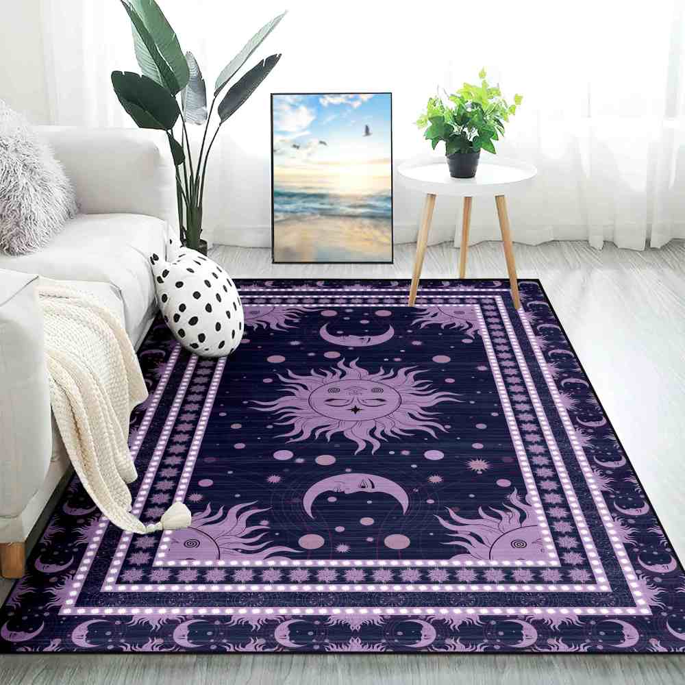 Deep Plum Celestial Sun Moon Area Rug for Girls Bedroom | CozyLil
