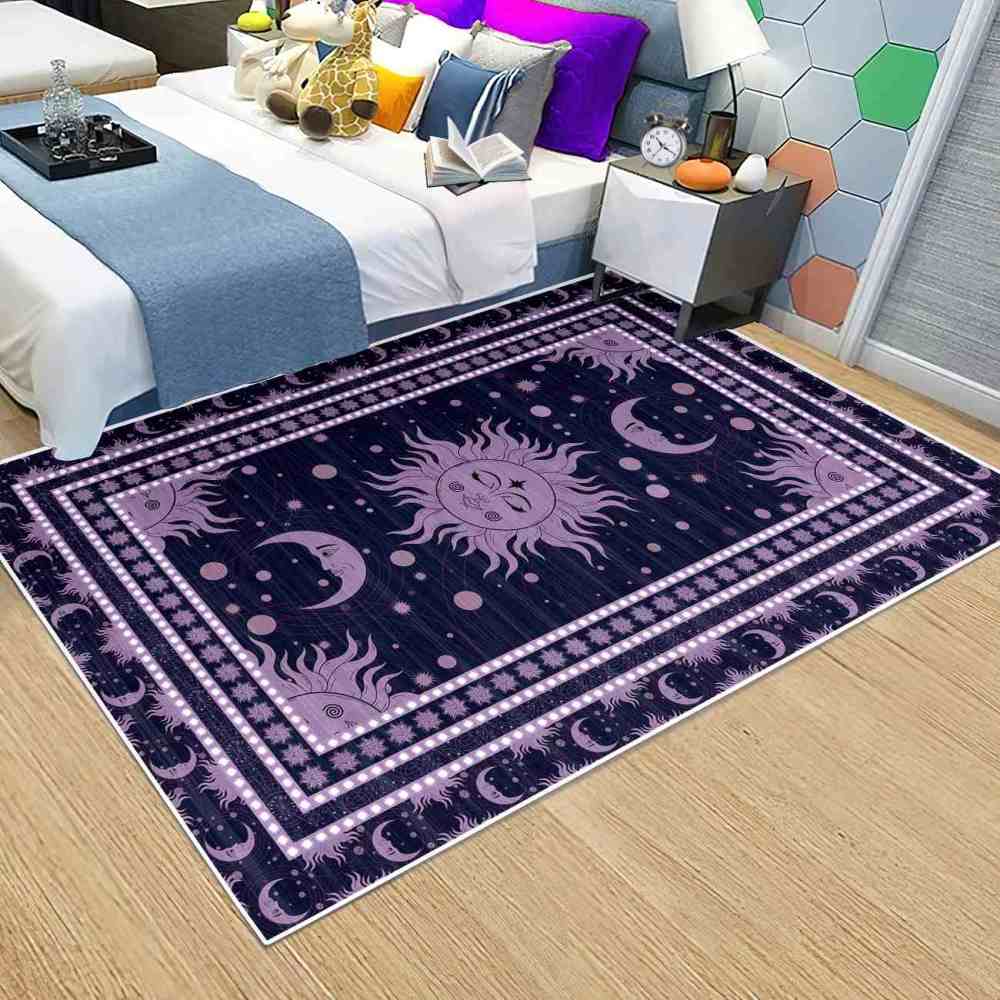 Deep Plum Celestial Sun Moon Area Rug for Girls Bedroom | CozyLil