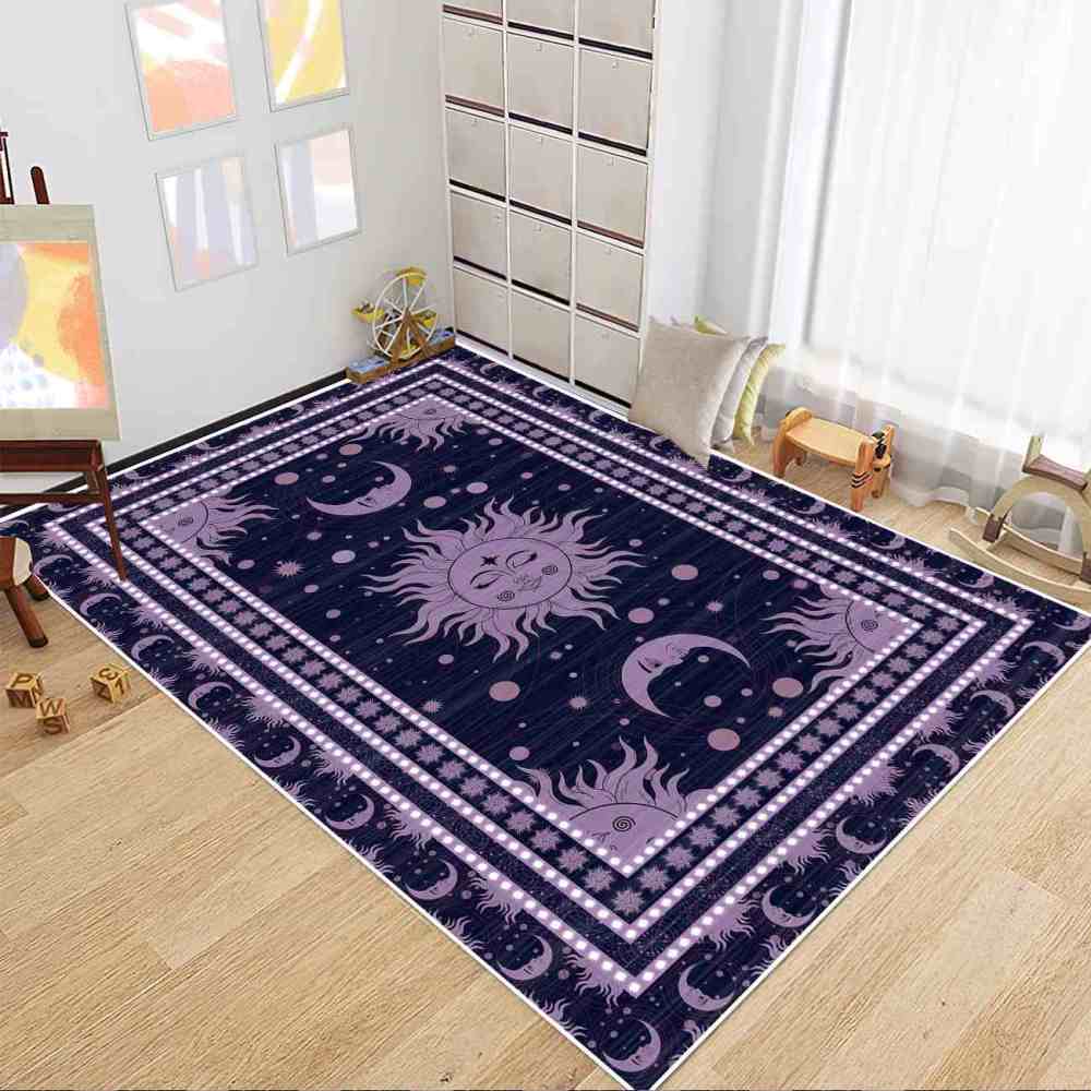 Deep Plum Celestial Sun Moon Area Rug for Girls Bedroom | CozyLil
