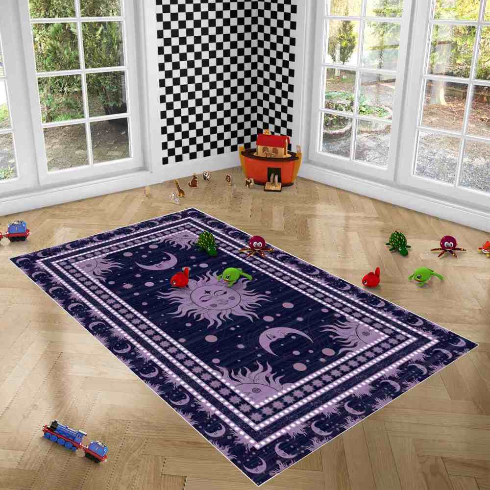 Deep Plum Celestial Sun Moon Area Rug for Girls Bedroom | CozyLil