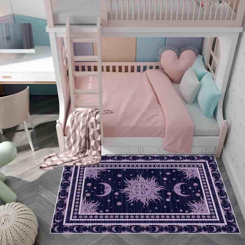 Deep Plum Celestial Sun Moon Area Rug for Girls Bedroom | CozyLil