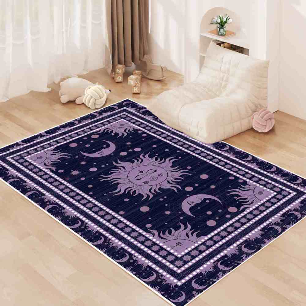 Deep Plum Celestial Sun Moon Area Rug for Girls Bedroom | CozyLil