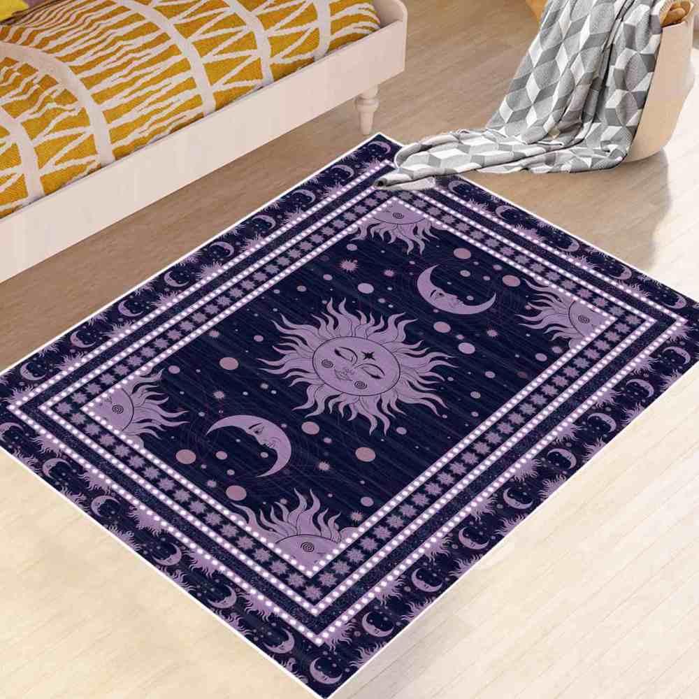 Deep Plum Celestial Sun Moon Area Rug for Girls Bedroom | CozyLil