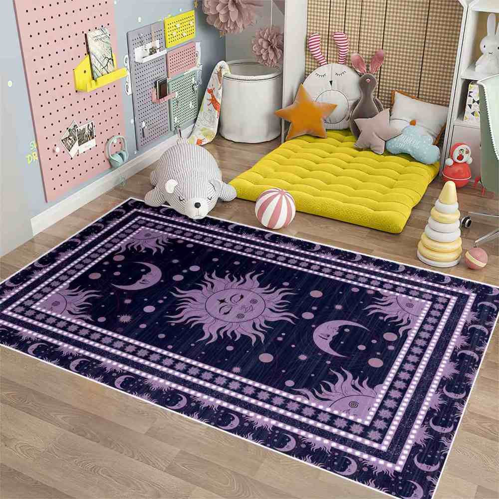 Deep Plum Celestial Sun Moon Area Rug for Girls Bedroom | CozyLil