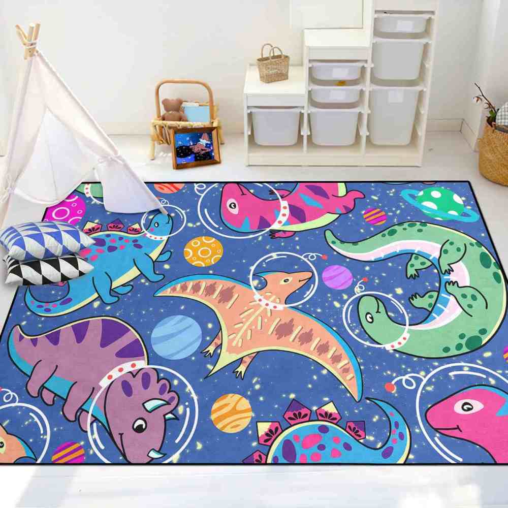 Astronaut Dinosaur Outer Space Galaxy Boys Playroom Area Rug | CozyLil