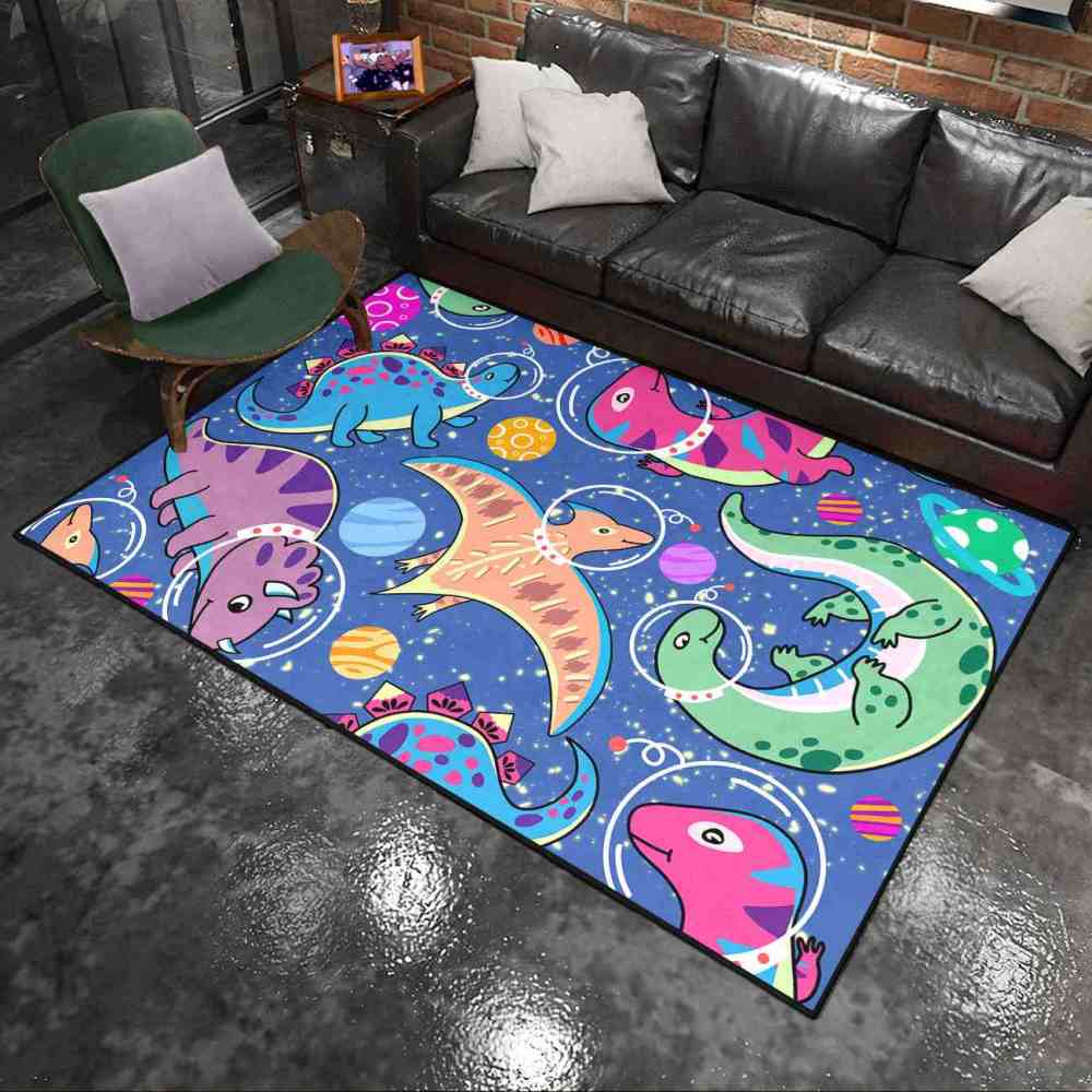 Astronaut Dinosaur Outer Space Galaxy Boys Playroom Area Rug | CozyLil