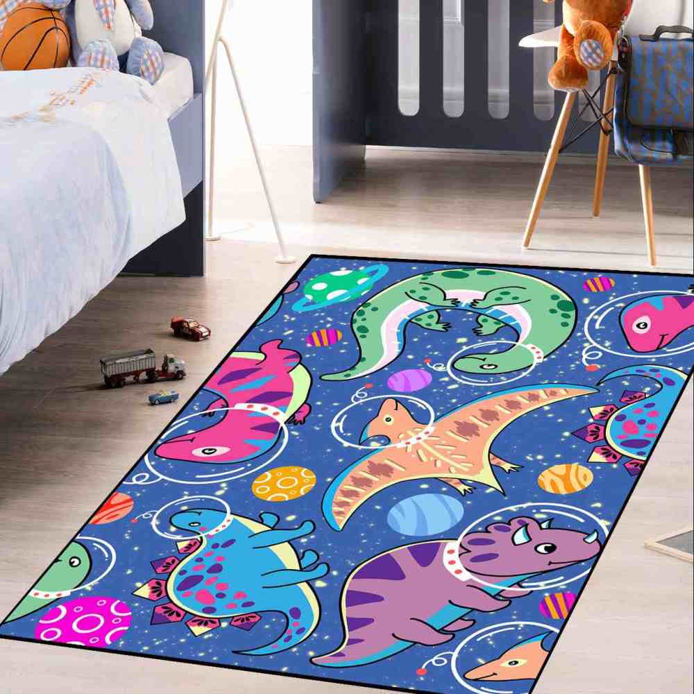 Astronaut Dinosaur Outer Space Galaxy Boys Playroom Area Rug | CozyLil