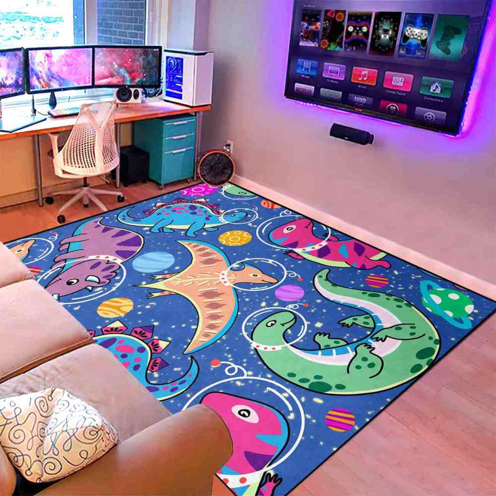 Astronaut Dinosaur Outer Space Galaxy Boys Playroom Area Rug | CozyLil