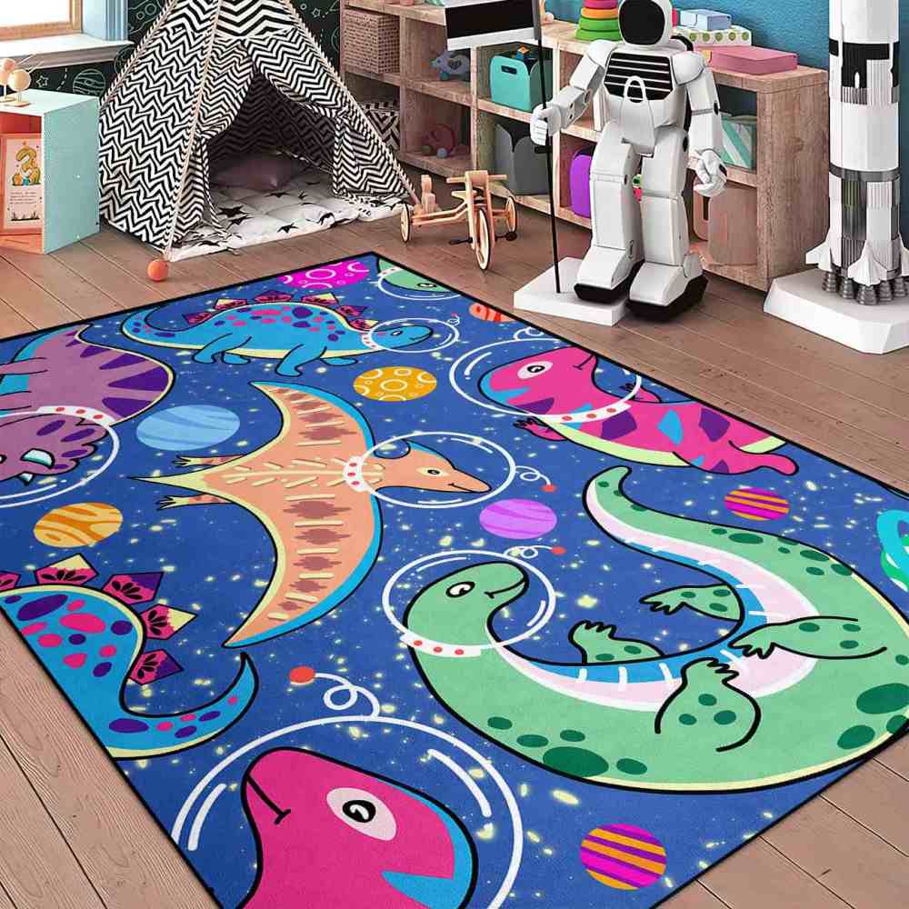 Astronaut Dinosaur Outer Space Galaxy Boys Playroom Area Rug | CozyLil