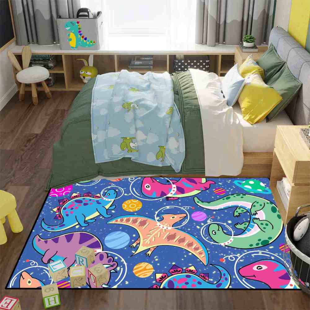 Astronaut Dinosaur Outer Space Galaxy Boys Playroom Area Rug | CozyLil