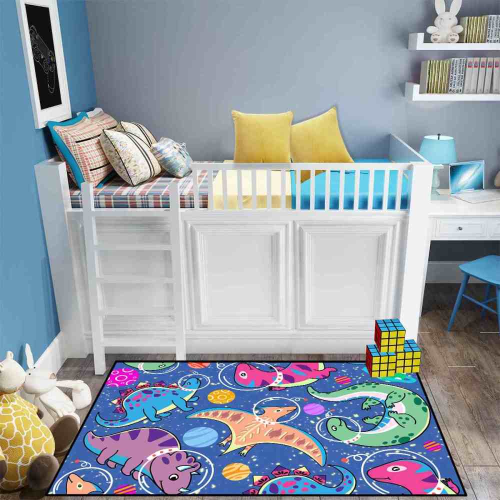 Astronaut Dinosaur Outer Space Galaxy Boys Playroom Area Rug | CozyLil