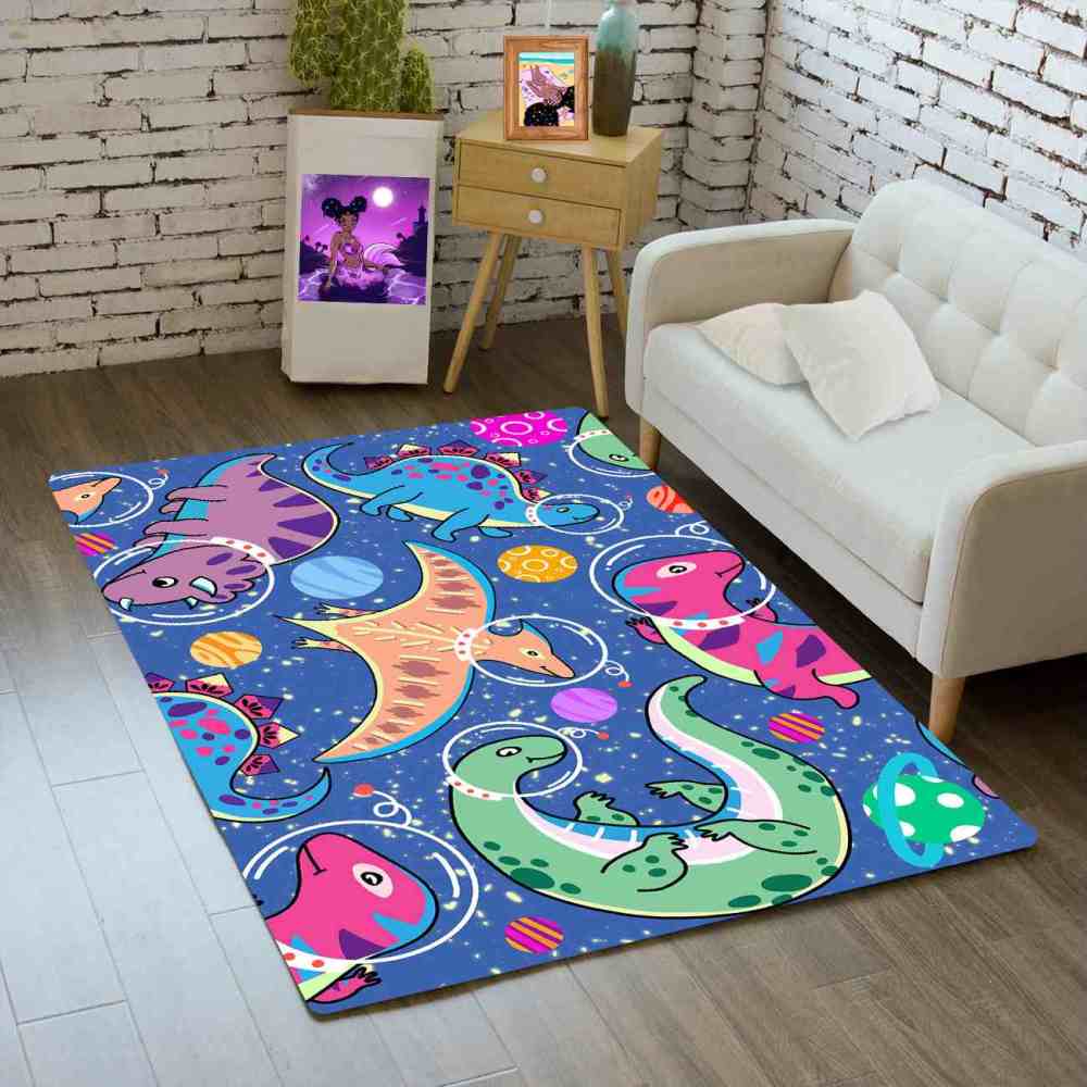 Astronaut Dinosaur Outer Space Galaxy Boys Playroom Area Rug | CozyLil
