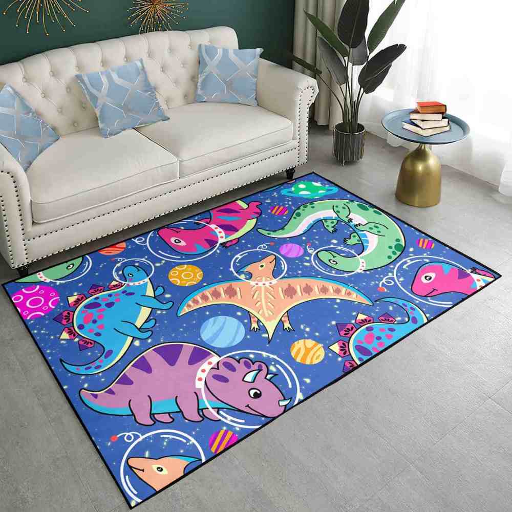 Astronaut Dinosaur Outer Space Galaxy Boys Playroom Area Rug | CozyLil