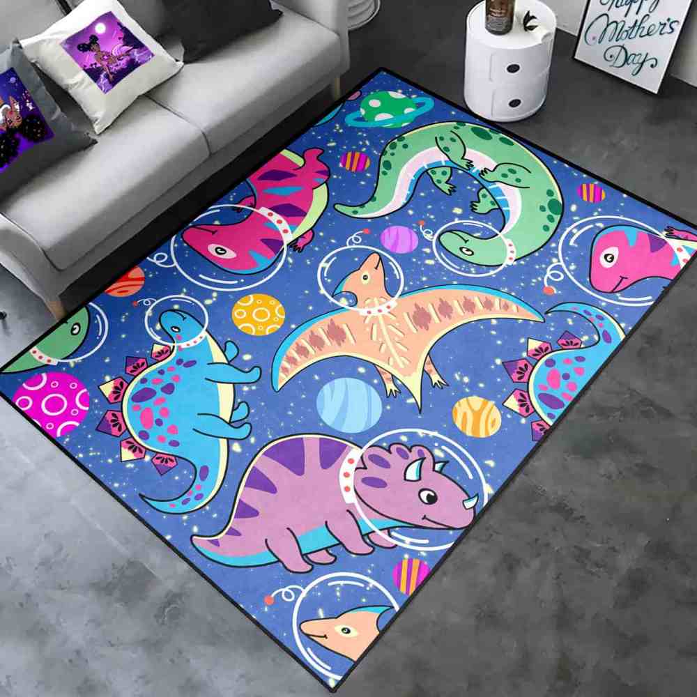 Astronaut Dinosaur Outer Space Galaxy Boys Playroom Area Rug | CozyLil