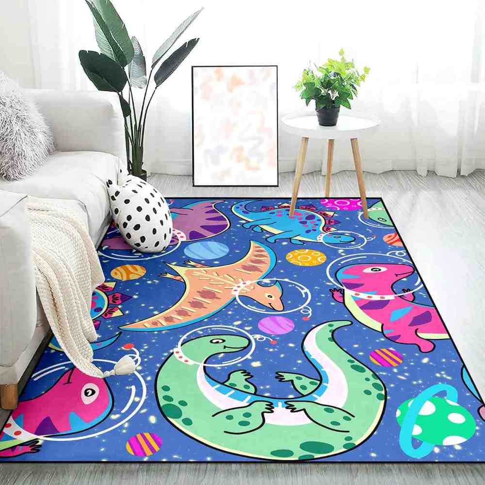 Astronaut Dinosaur Outer Space Galaxy Boys Playroom Area Rug | CozyLil