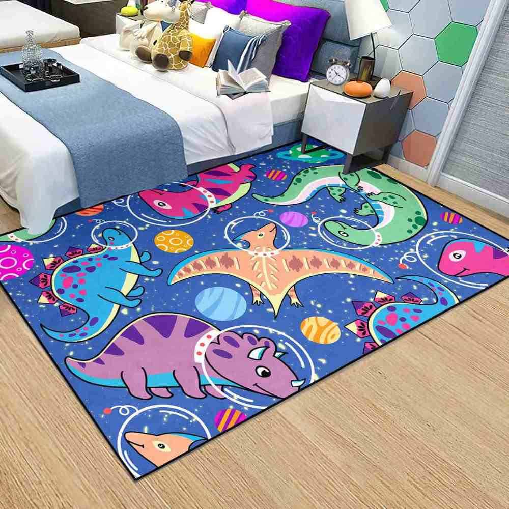 Astronaut Dinosaur Outer Space Galaxy Boys Playroom Area Rug | CozyLil
