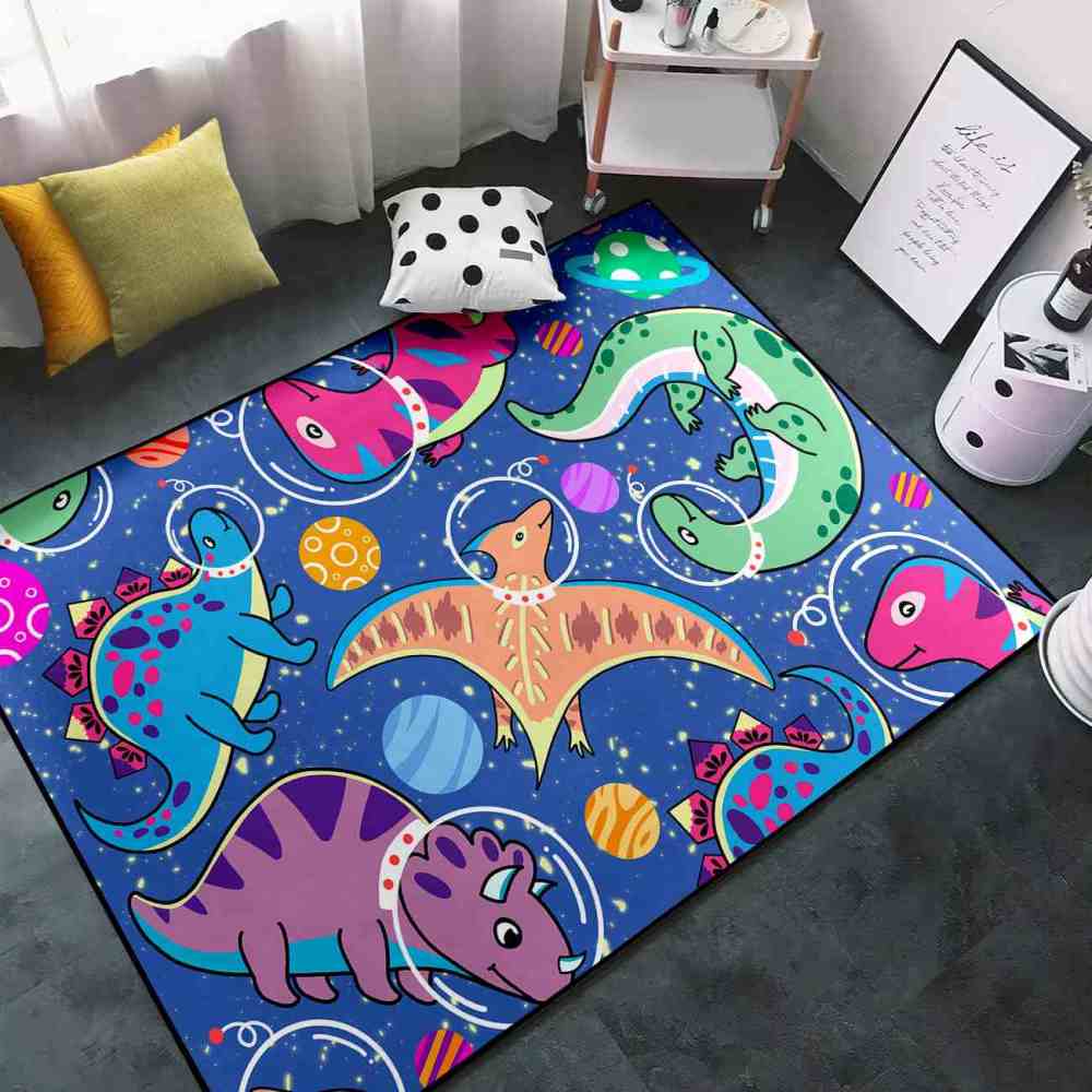 Astronaut Dinosaur Outer Space Galaxy Boys Playroom Area Rug | CozyLil