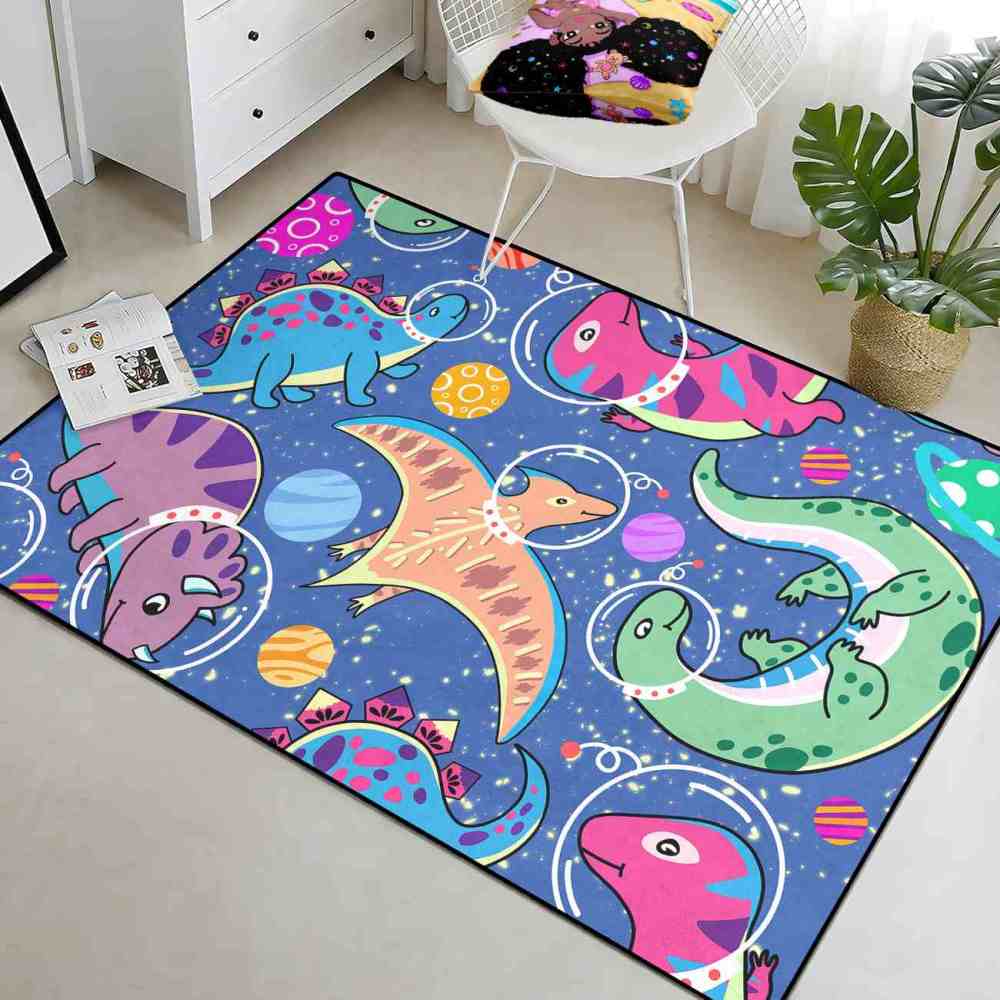Astronaut Dinosaur Outer Space Galaxy Boys Playroom Area Rug | CozyLil