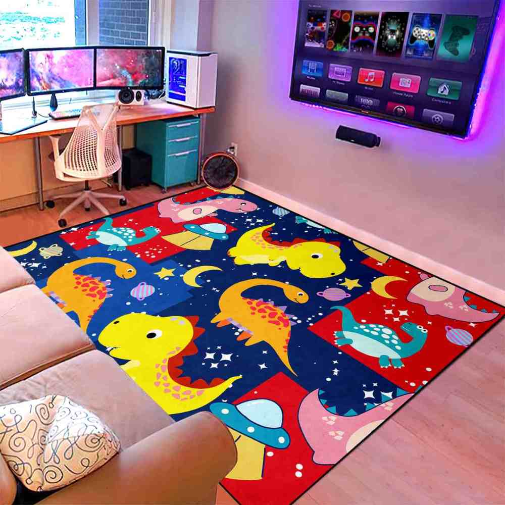 UFO Space Dinosaur Color Block Toddler Boys Playroom Rug | CozyLil