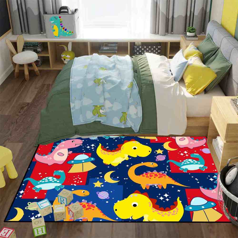 UFO Space Dinosaur Color Block Toddler Boys Playroom Rug | CozyLil
